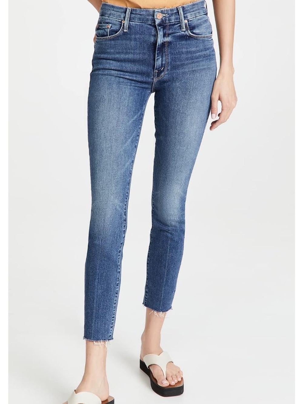 MOTHER  Women's Looker Ankle Fray Jeans, Walking on Coals, Blue, 28